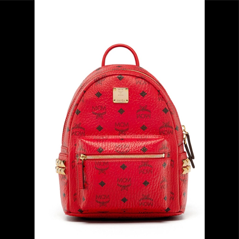 MCM Stark Mini Coated Canvas Backpack In Ruby Red